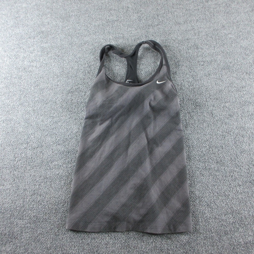Nike Tank Top Womens M Gray Dri-FIT Striped Racerback Running Gym Athletic